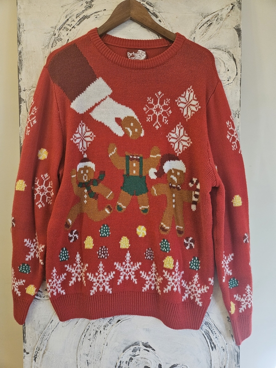 Party Sweater Sweaters - Holiday Red Gingerbread Crewneck Holiday Sweater Ugly Sweater